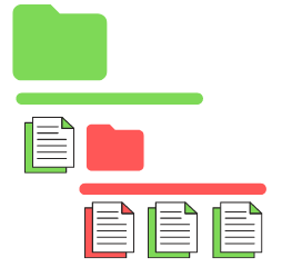 A red and green coloured folder structure representing a hierarchy with shared ownership