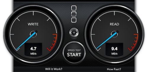 A Blackmagic Speed Test of the drive connected with Samba (and my computer via gigabit ethernet)