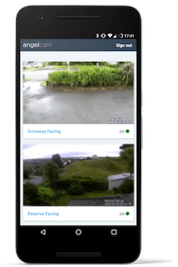 The AngelCam app with the two cameras present.