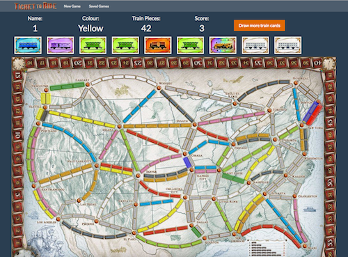 A screenshot of my Rails Ticket to Ride game's board.
