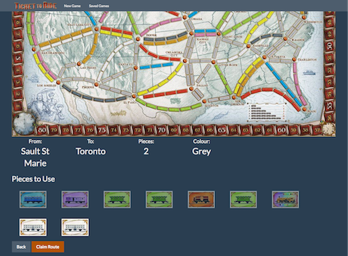 A screenshot of my Rails Ticket to Ride game's claim a route page.
