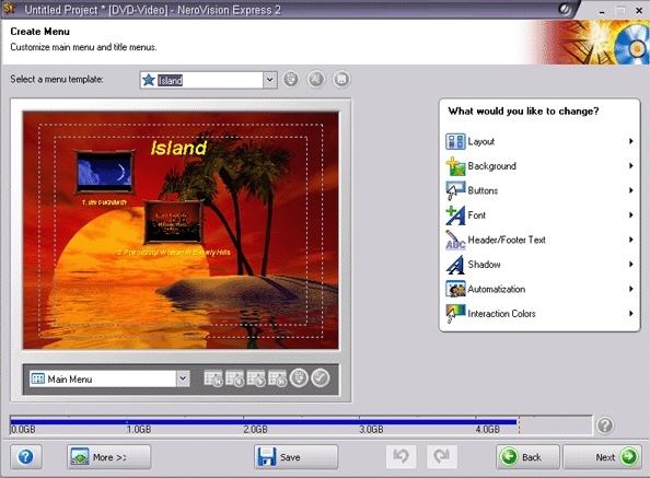 The NeroVision Express 2 menu creator.